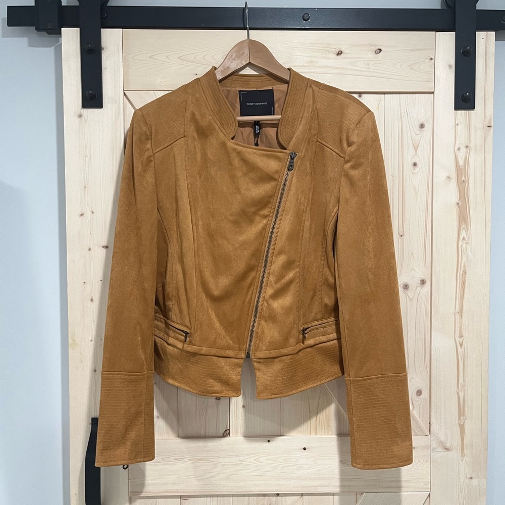 NWT Robert Rodriguez Faux Suede Jacket in Tan, Size Large.